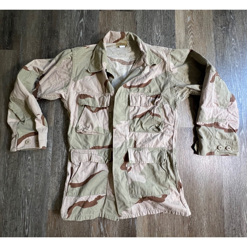 Military BDU Combat Coat Men Small Long Tan Desert Camo 3 Color Field Jacket